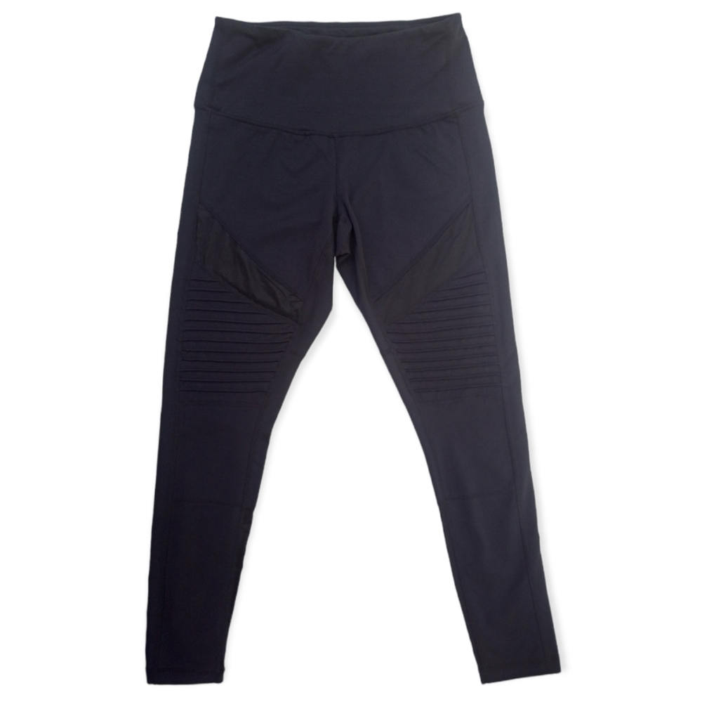 Zella Women's Moto Mesh Panel Textured Workout Compression Leggings Black Medium